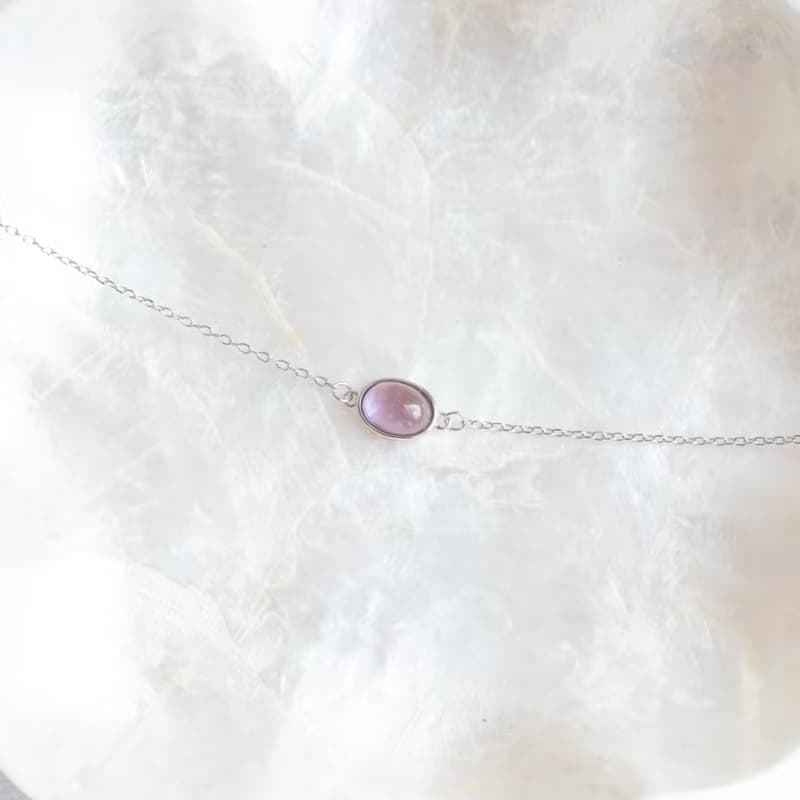 紫水晶925純銀橢圓簡約鑲邊手鍊