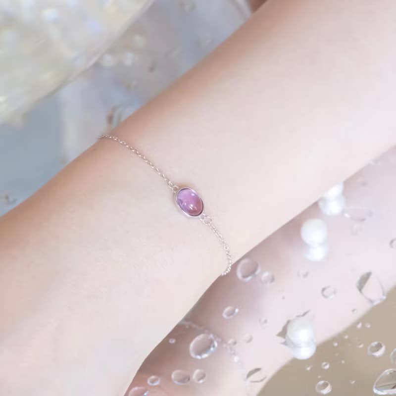 紫水晶925純銀橢圓簡約鑲邊手鍊