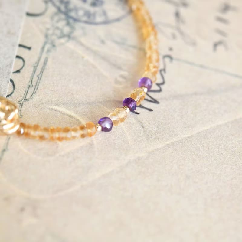 最強コンビ シトリンとアメジスト　薔薇のブレスレット　11月2月誕生石