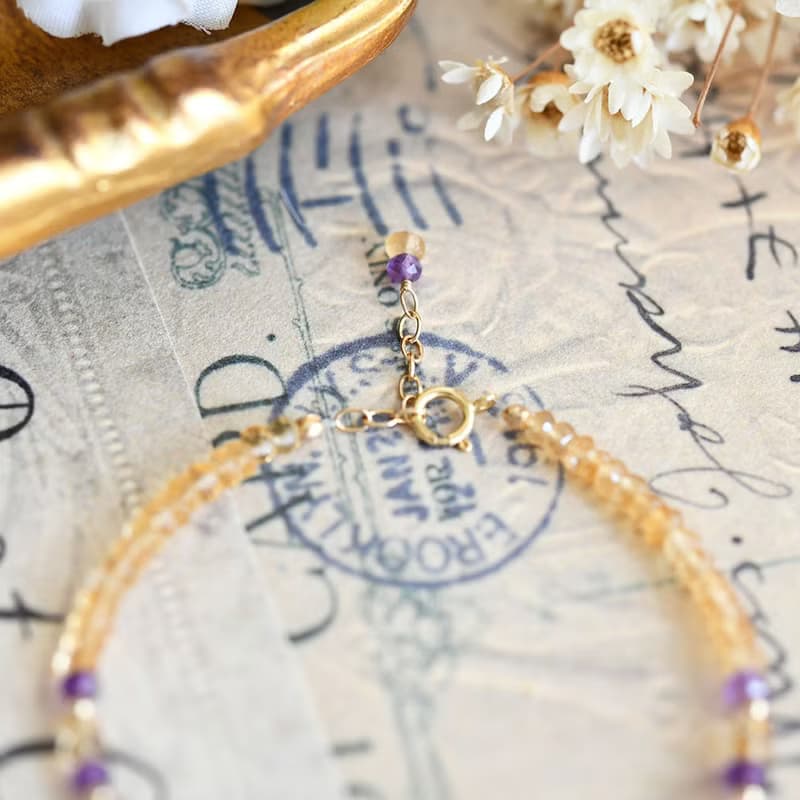 最強コンビ シトリンとアメジスト　薔薇のブレスレット　11月2月誕生石