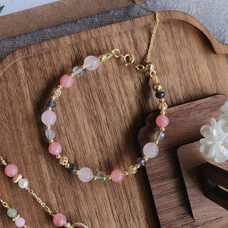 【春天來了】珊瑚色的十六分音符 | 冰種紅紋石 菫青石 珍珠 可調