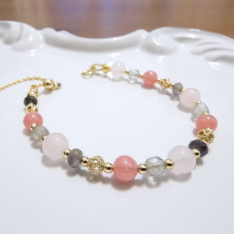 【春天來了】珊瑚色的十六分音符 | 冰種紅紋石 菫青石 珍珠 可調