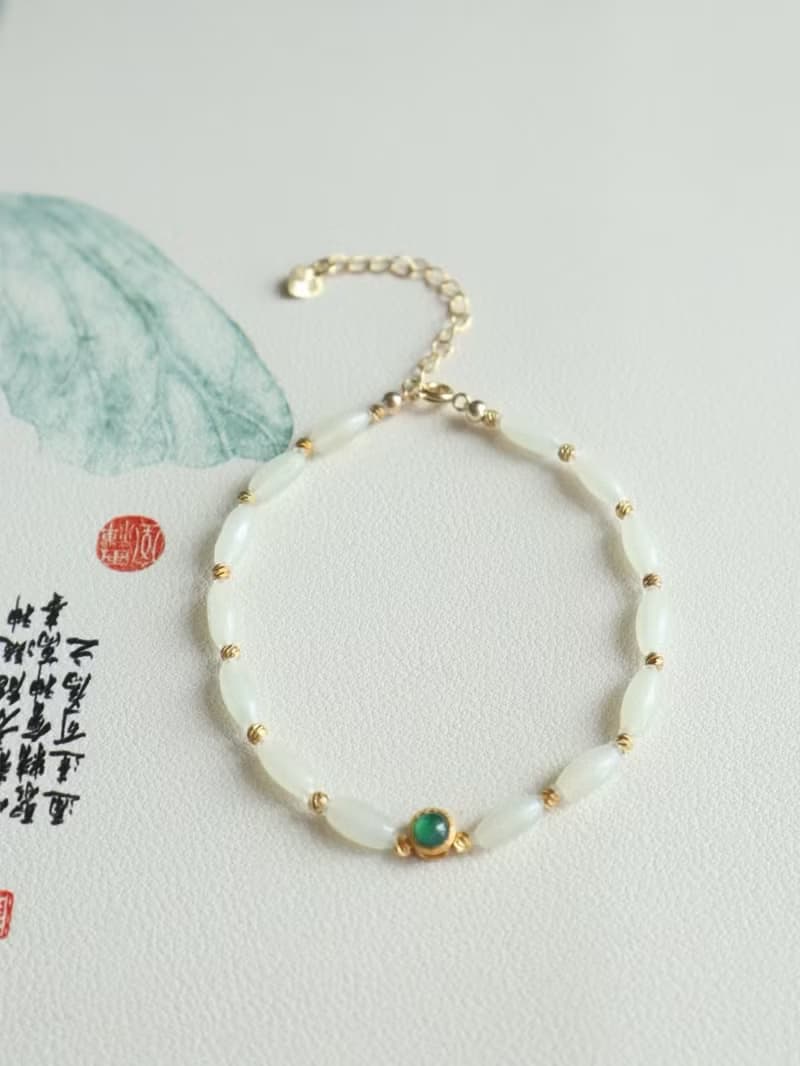 天然和田玉小米珠手鏈 羊脂玉手鏈 玉質細膩 脂份厚 極細輕奢手鏈