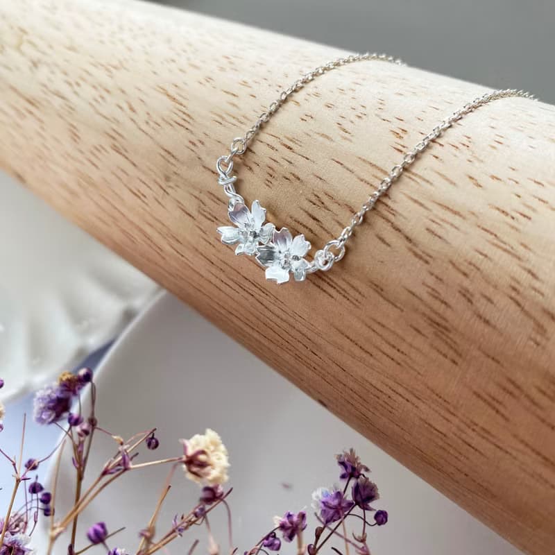 櫻花 - 純銀項鍊 花朵 手工 鎖骨鍊