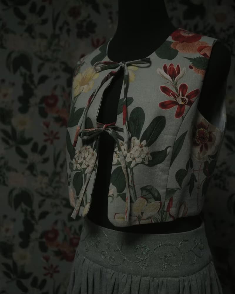 短身印花綁帶小背心外套