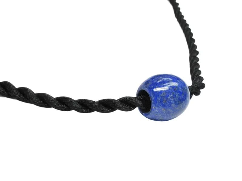 天然藍色青金石 桶鼓珠子, 13x14mm, 附送約 20 英寸黑色扭繩項