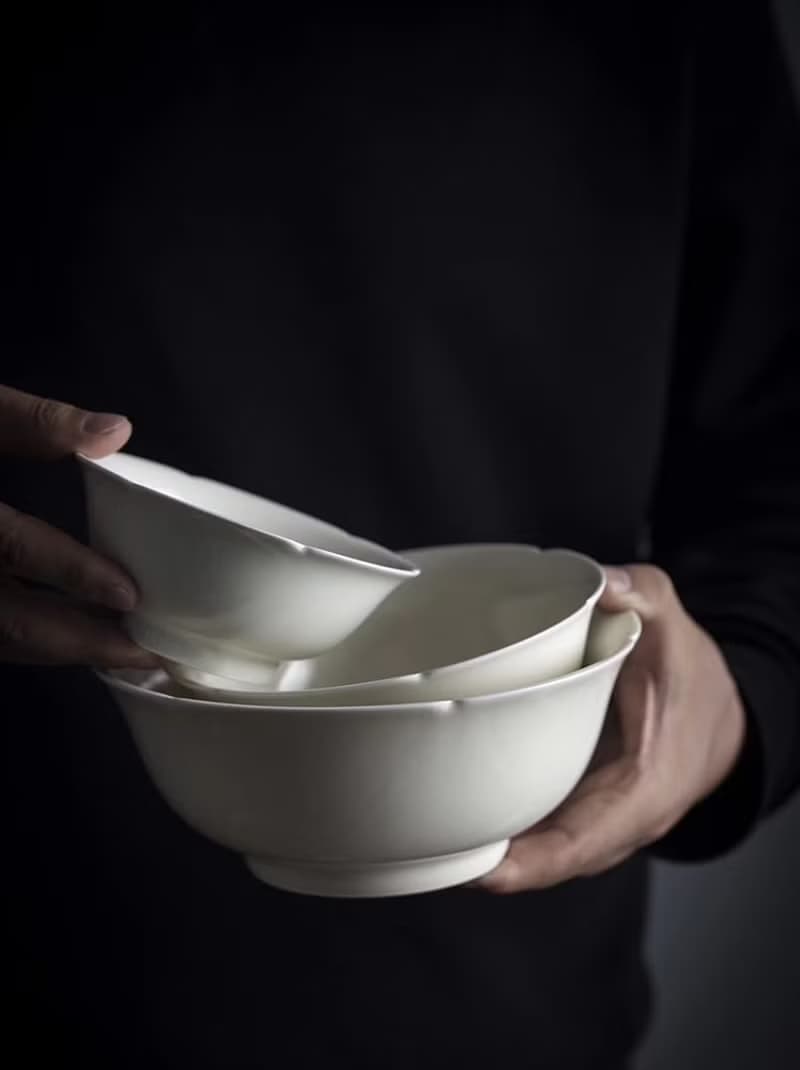 葵口飯碗 米白釉餐具 中式宋風 景德鎮白瓷