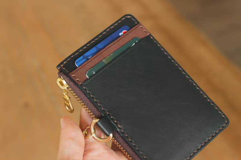 植鞣革撞色卡夾零錢包 | 橫式 現貨