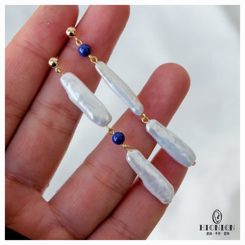 白日夢~原創設計小眾天然淡水珍珠耳釘新中式復古耳夾不對稱