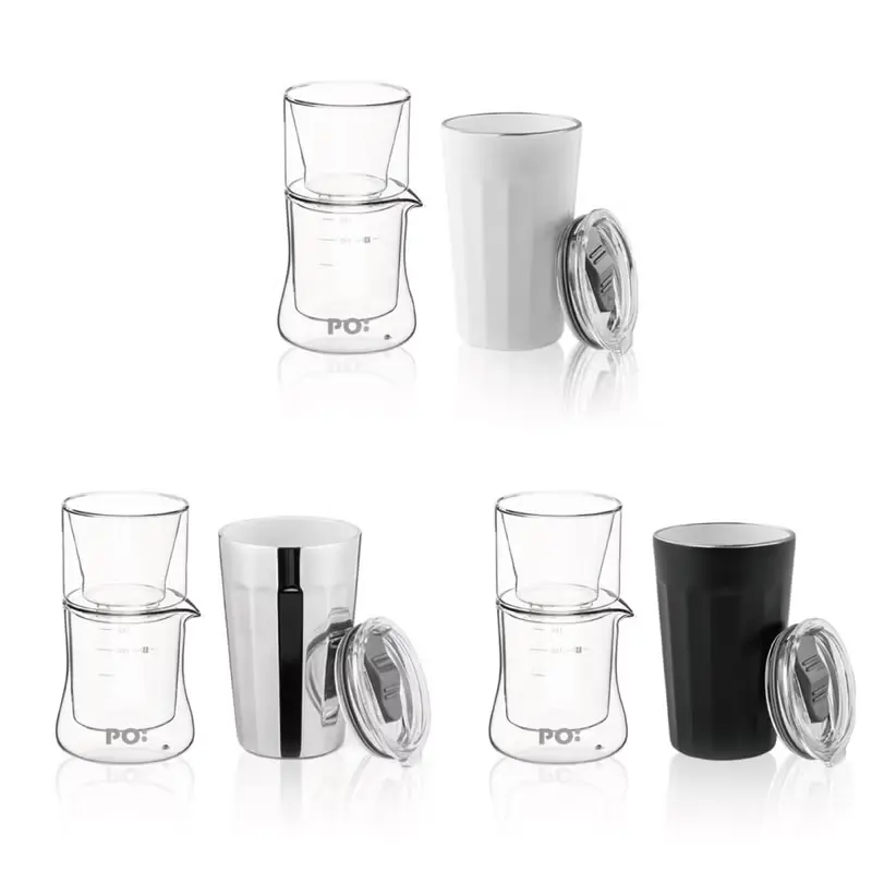 【手沖咖啡套裝禮盒】棱角保溫杯/雙層玻璃濾杯組