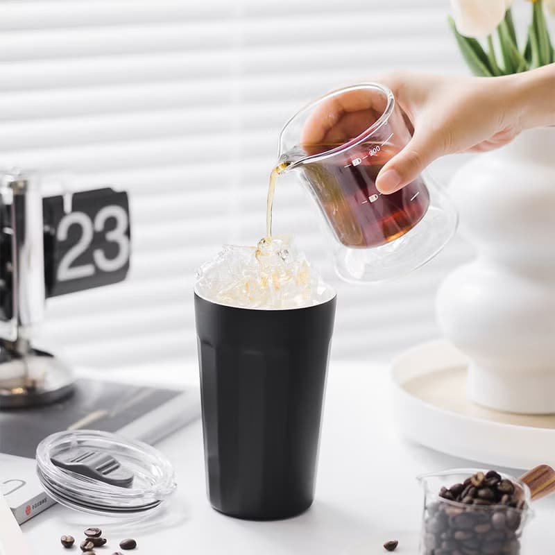 【手沖咖啡套裝禮盒】棱角保溫杯/雙層玻璃濾杯組