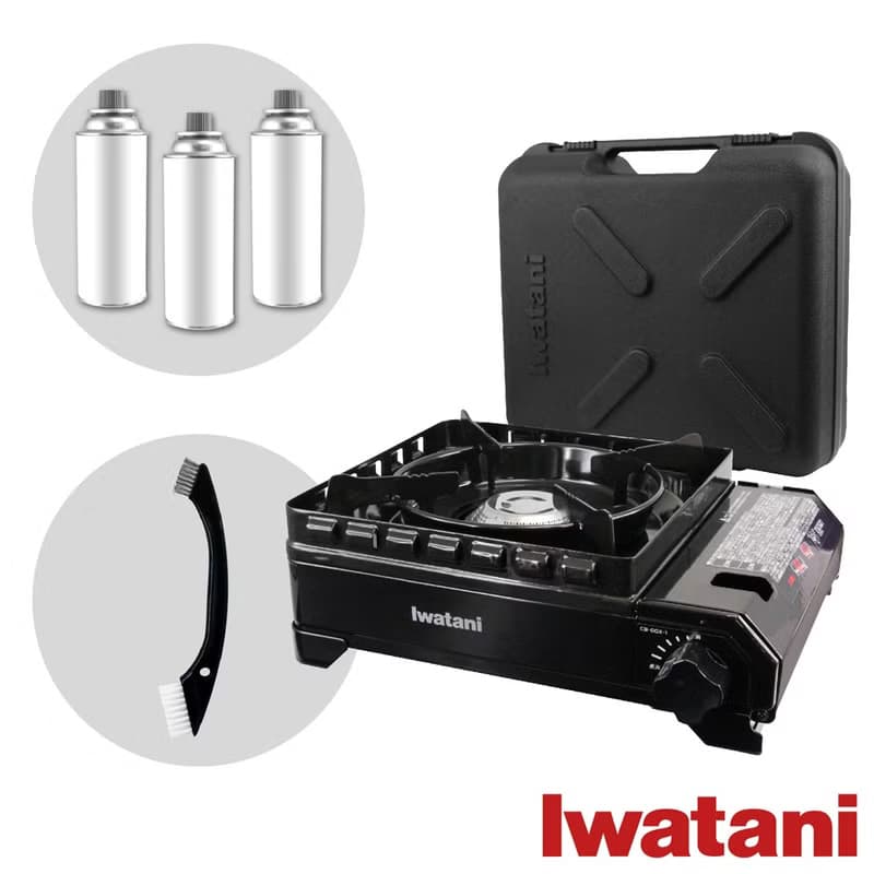 【Iwatani岩谷】新款黑武士磁式瓦斯爐-附收盒&瓦斯罐3入&清潔刷