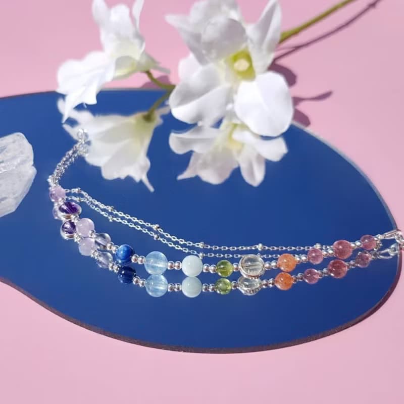 金平花糖。草莓晶 金草莓 黃水晶 S925純銀 水晶礦石設計手鍊