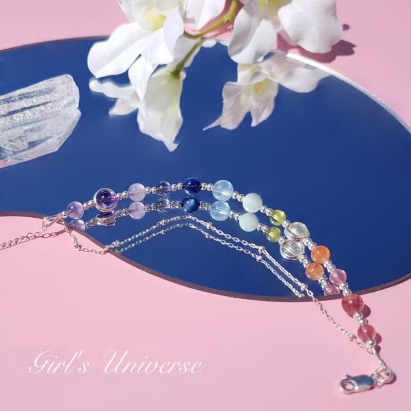 金平花糖。草莓晶 金草莓 黃水晶 S925純銀 水晶礦石設計手鍊