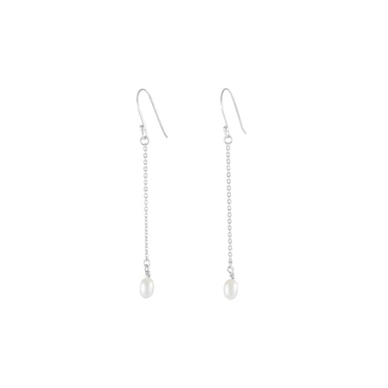 Tiny Oval Pearl Silver Drop Earrings小顆橢圓珍珠純銀垂墜耳環