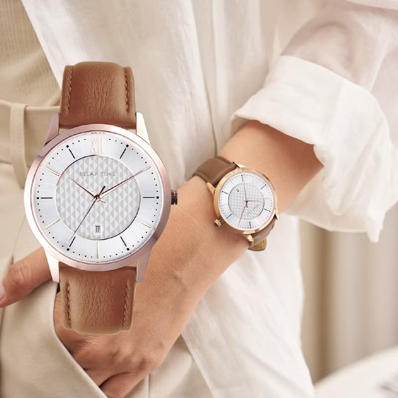 RELAX TIME 石英款 立體格紋時尚女錶 -玫瑰金 (RT-118-3L) 36mm