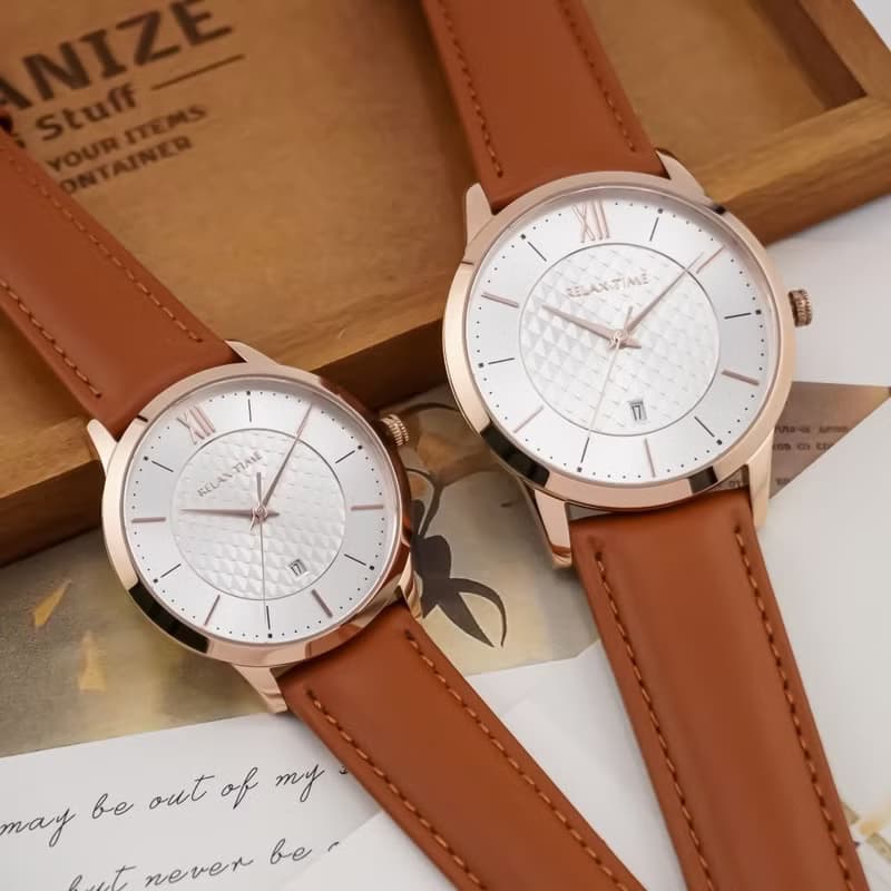 RELAX TIME 石英款 立體格紋時尚女錶 -玫瑰金 (RT-118-3L) 36mm