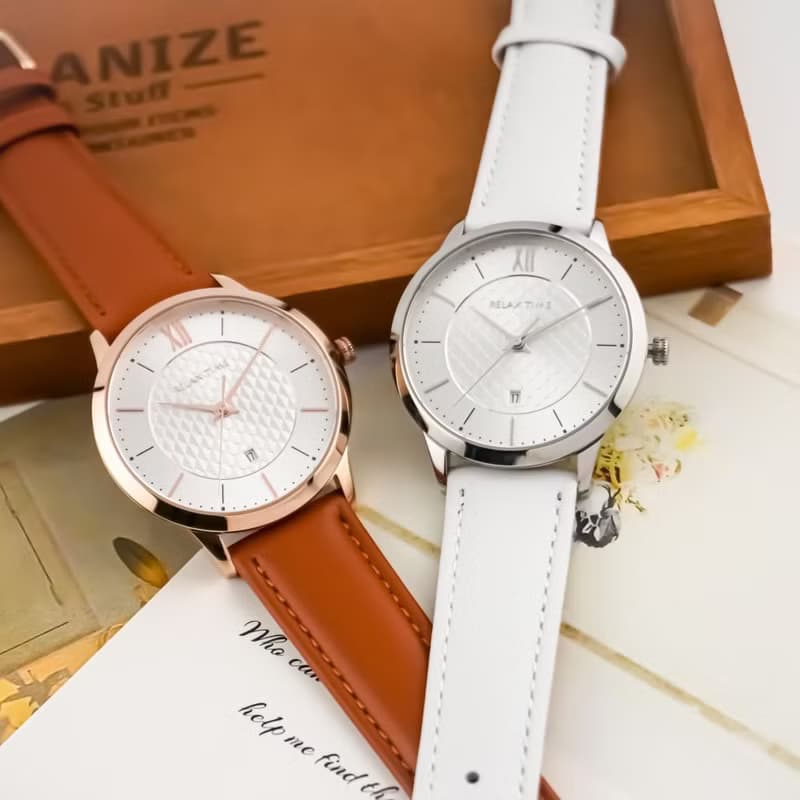 RELAX TIME 石英款 立體格紋時尚女錶 -玫瑰金 (RT-118-3L) 36mm