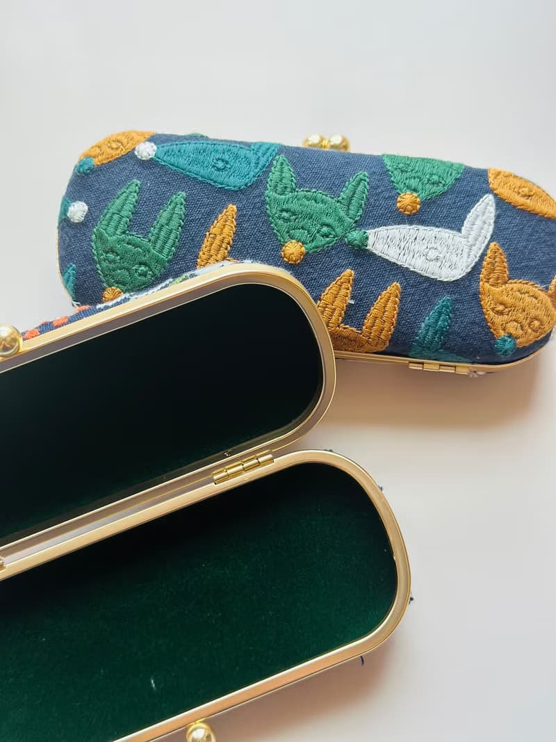 狐狸刺繡眼鏡盒/筆盒/首飾盒