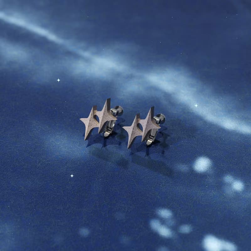 星光折線 - 星球系列實木耳環