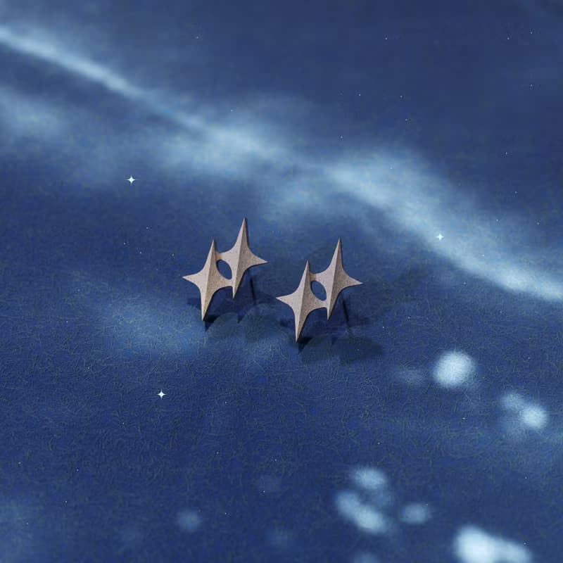 星光折線 - 星球系列實木耳環