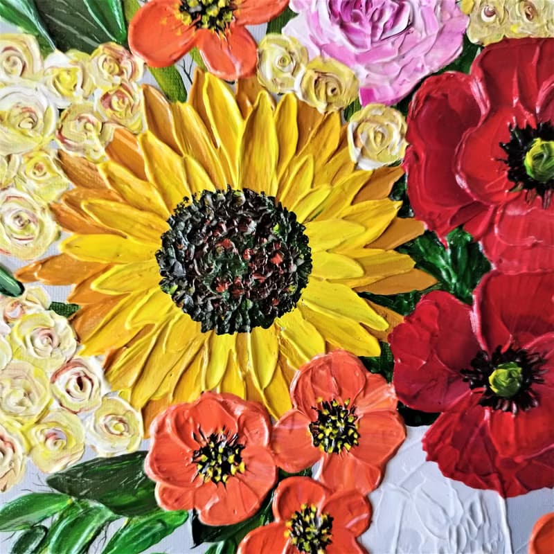 Textured Acrylic Painting Bouquet of Wildflowers in a Vase - Floral Art