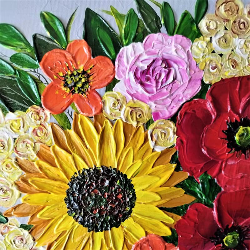 Textured Acrylic Painting Bouquet of Wildflowers in a Vase - Floral Art