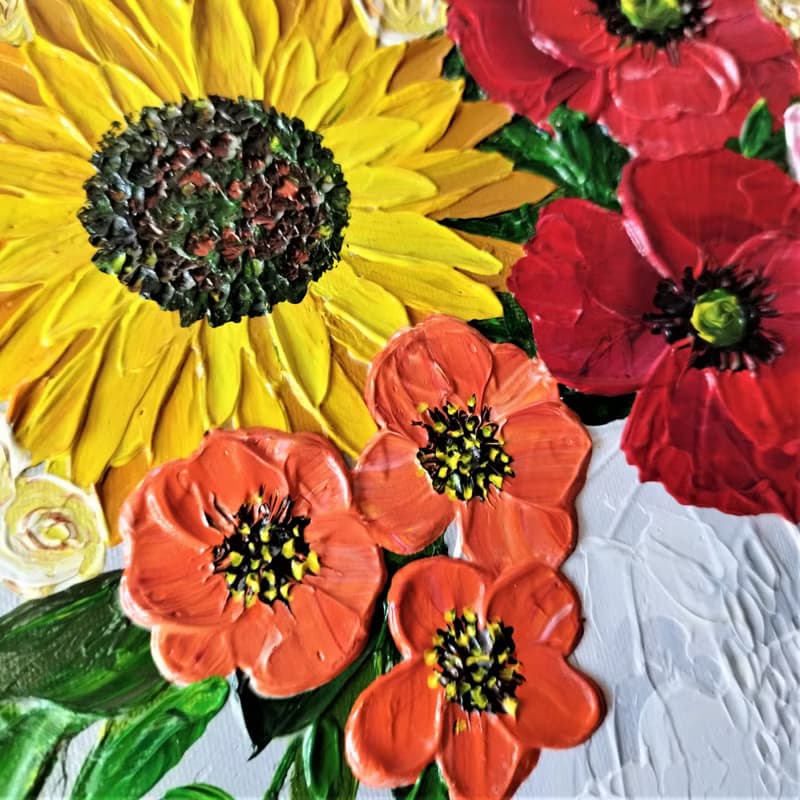Textured Acrylic Painting Bouquet of Wildflowers in a Vase - Floral Art