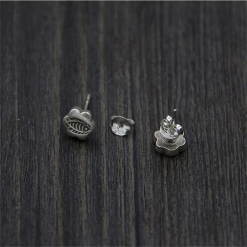 Real 925 Sterling Thai Silver Retro Totem Carved Fish Studs for Women Earrings