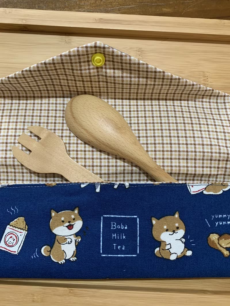 文青風環保純棉筷袋 ~超萌吃貨柴柴 沈穩藍 潮物 收納 手作餐具袋