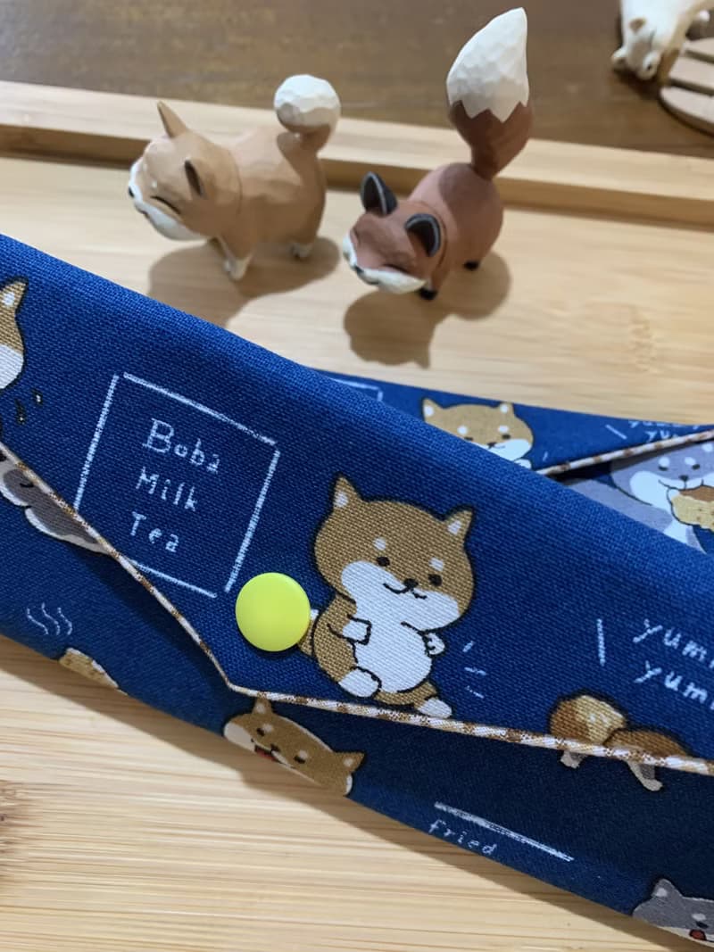 文青風環保純棉筷袋 ~超萌吃貨柴柴 沈穩藍 潮物 收納 手作餐具袋