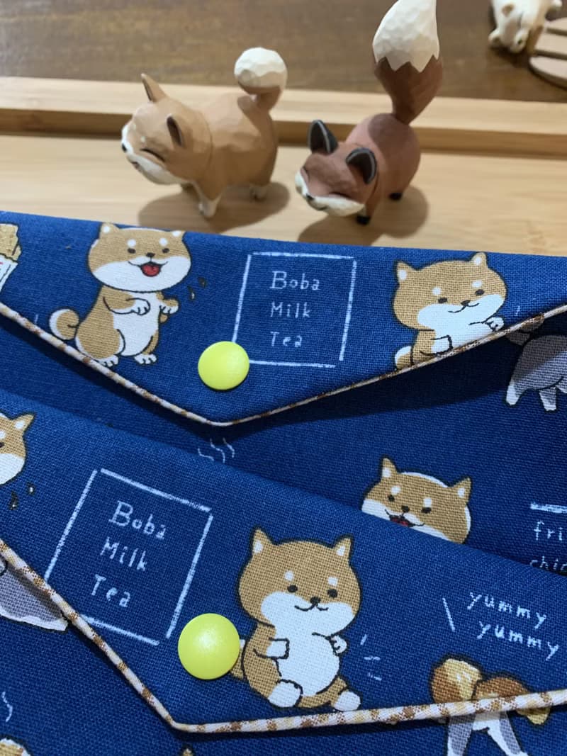 文青風環保純棉筷袋 ~超萌吃貨柴柴 沈穩藍 潮物 收納 手作餐具袋