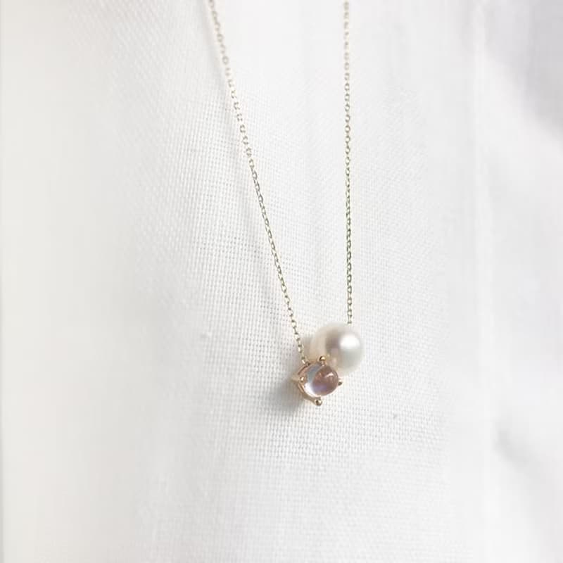 K10/SV925 Moonstone Necklace, June Birthstone,Pearl Dainty Necklace月光石