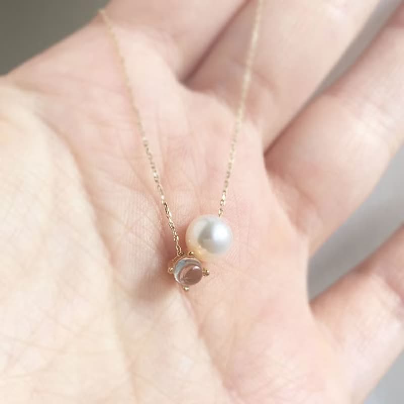 K10/SV925 Moonstone Necklace, June Birthstone,Pearl Dainty Necklace月光石