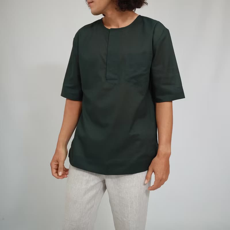 Men Cotton Top, Short sleeve shirt, Summer Shirt, Jame, Green, Dark Green