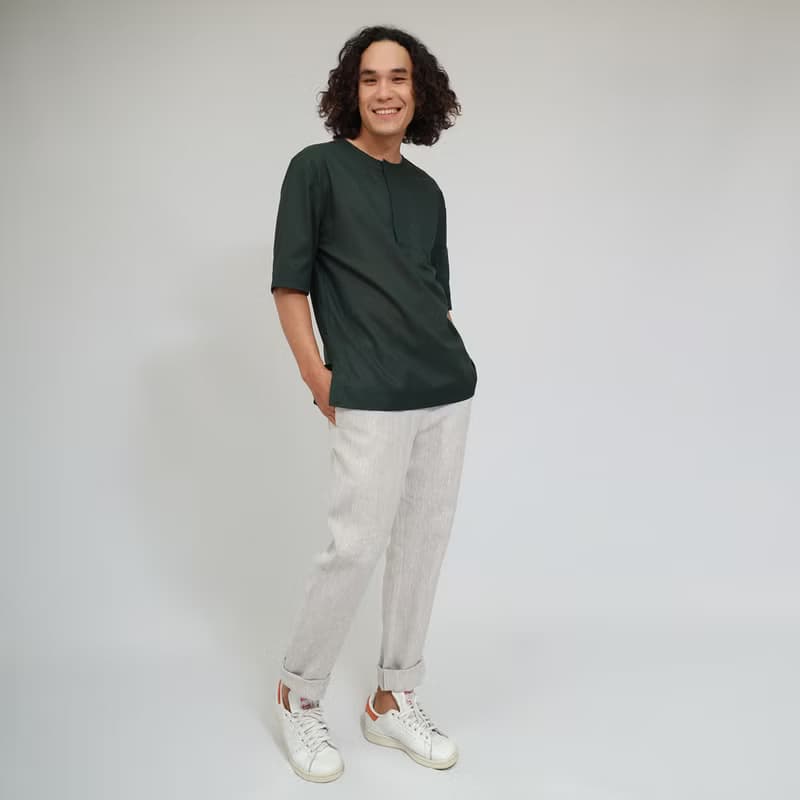 Men Cotton Top, Short sleeve shirt, Summer Shirt, Jame, Green, Dark Green