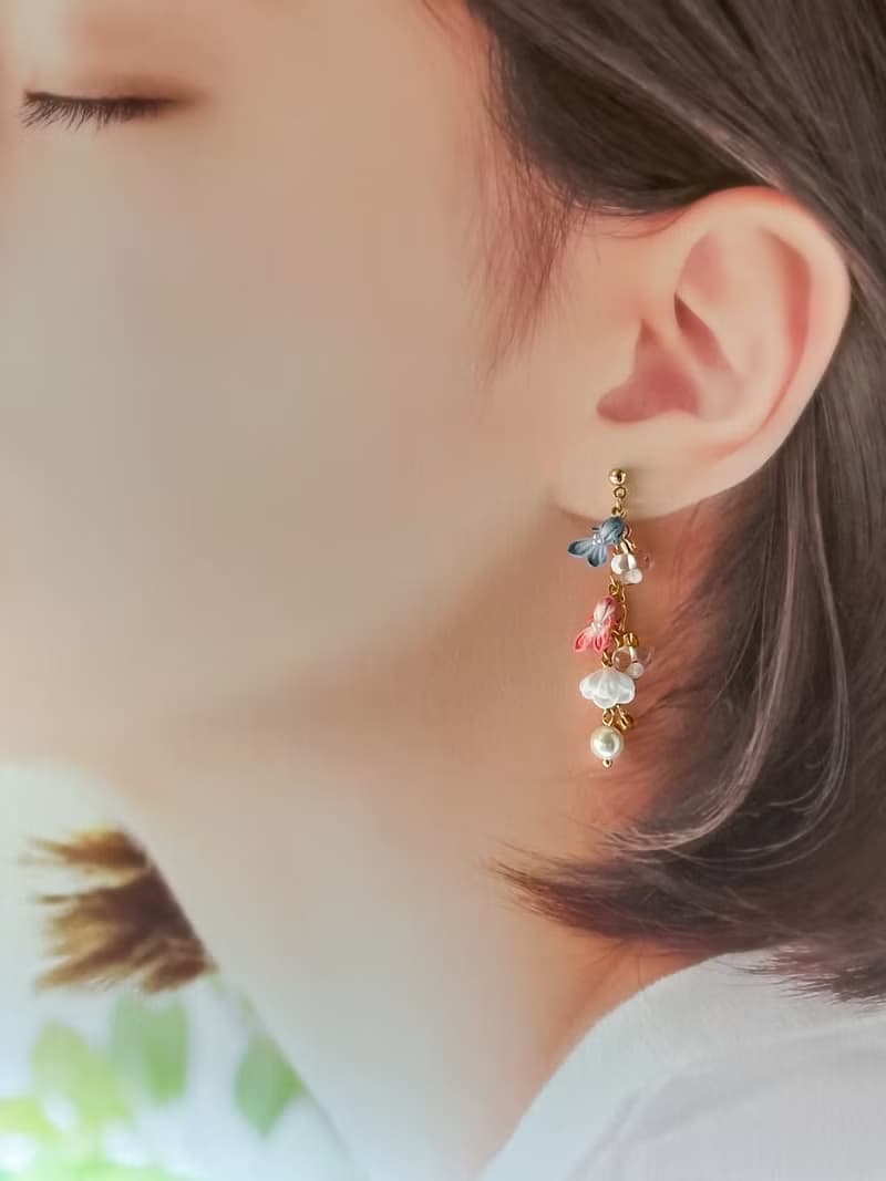 與海的承諾  小魚貝殼 つまみ細工布花耳環 接單製作