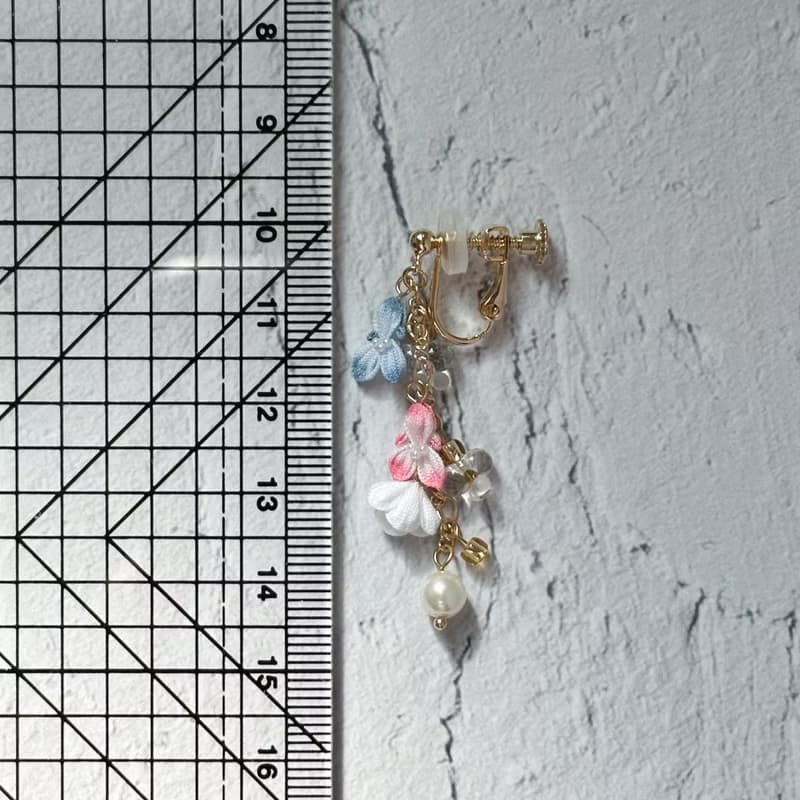 與海的承諾  小魚貝殼 つまみ細工布花耳環 接單製作