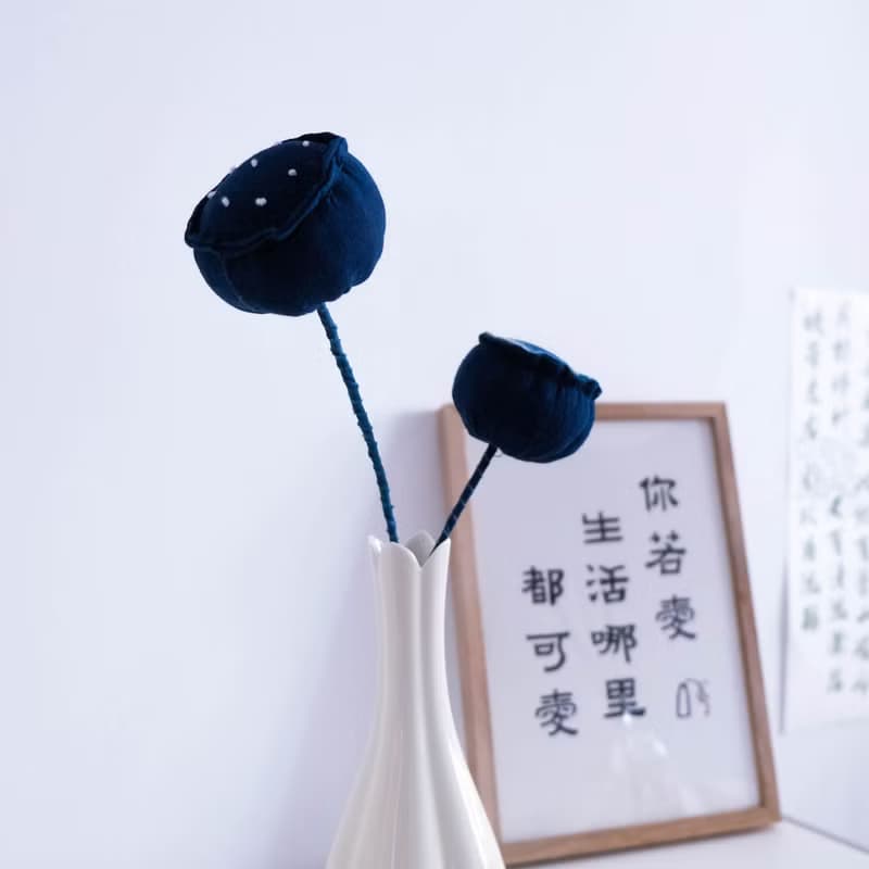 蓝染荷花 草木染禅意永生花手工捧花布艺花花艺 乔迁礼物生日礼物