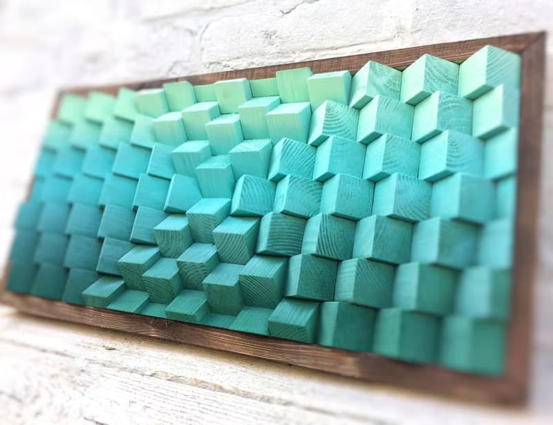 3D Wood Wall Art - Green  Artwork - Acoustic Panel Sound Diffuser
