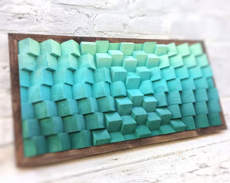 3D Wood Wall Art - Green  Artwork - Acoustic Panel Sound Diffuser