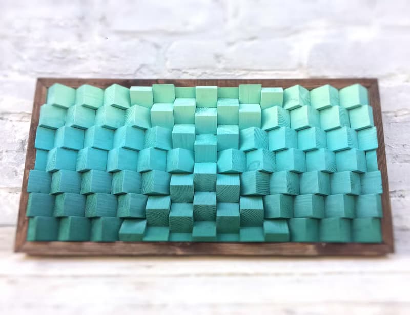 3D Wood Wall Art - Green  Artwork - Acoustic Panel Sound Diffuser