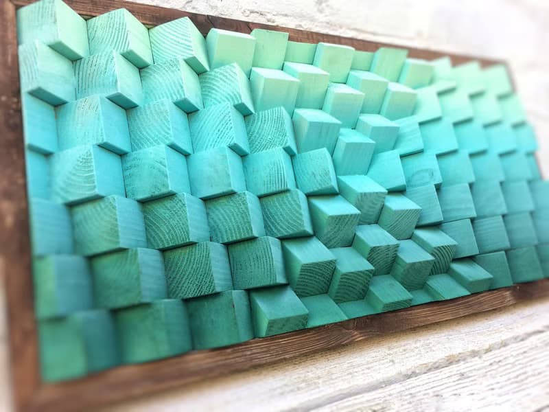 3D Wood Wall Art - Green  Artwork - Acoustic Panel Sound Diffuser
