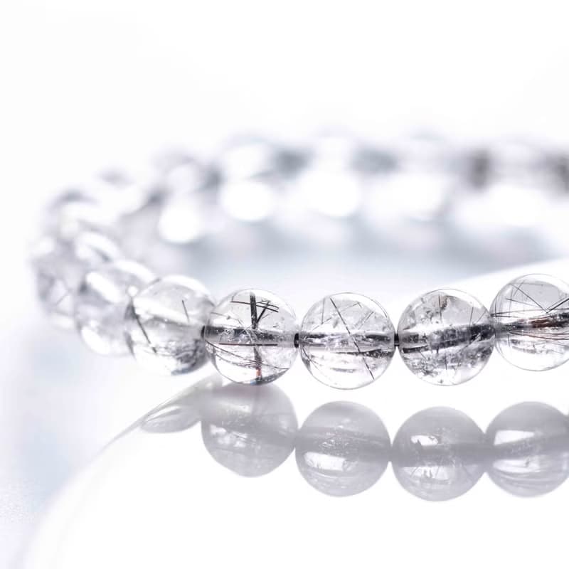 8mm黑髮晶黑曜石925純銀手鍊| 辟邪防小人 | 天然水晶手鍊禮物