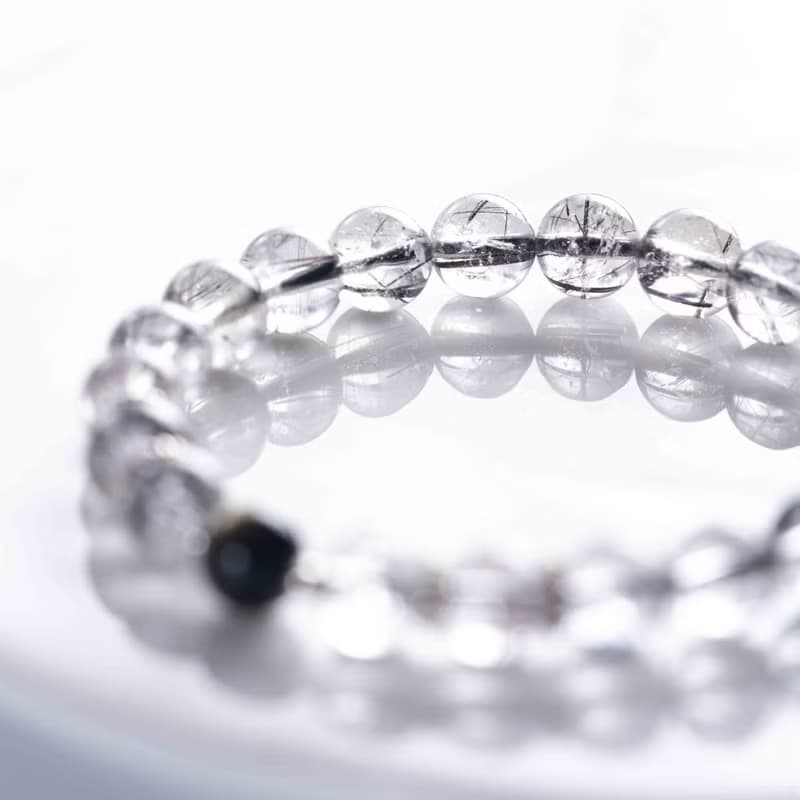 8mm黑髮晶黑曜石925純銀手鍊| 辟邪防小人 | 天然水晶手鍊禮物