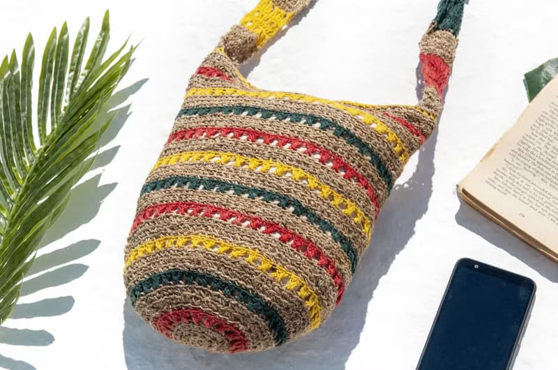 天然棉麻鉤織輕便包/斜背包/側背包/肩背包/購物袋/提袋-牙買加風