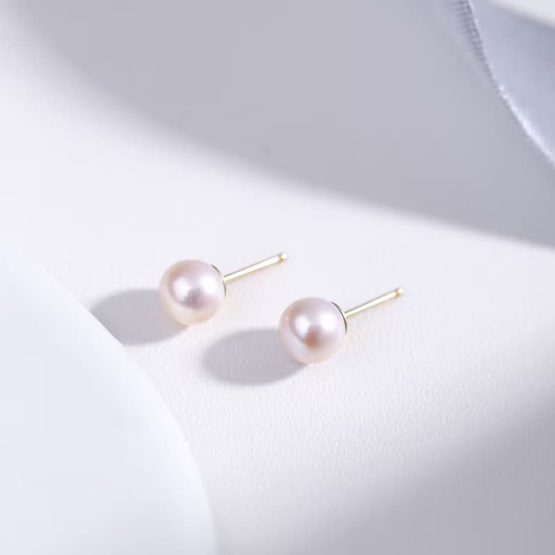 天然淡水珍珠925純銀精鍍亮澤白金耳環