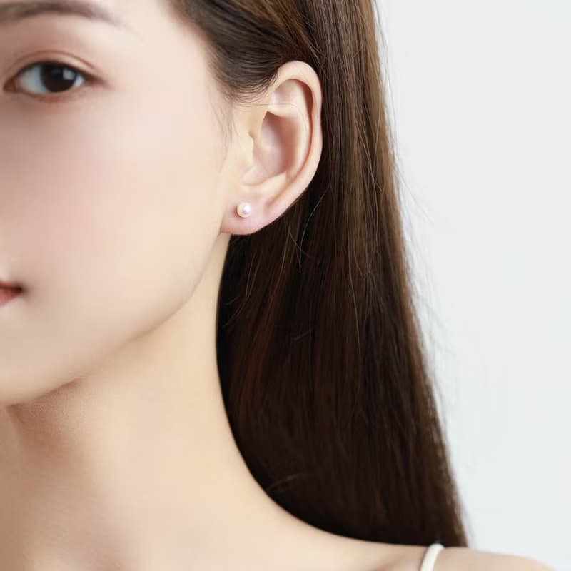 天然淡水珍珠925純銀精鍍亮澤白金耳環