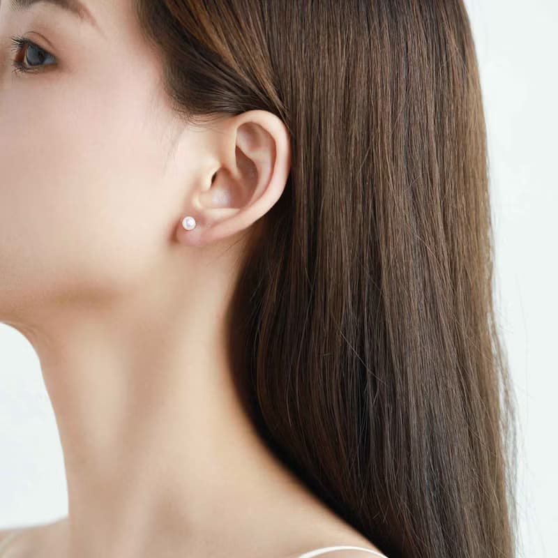 天然淡水珍珠925純銀精鍍亮澤白金耳環