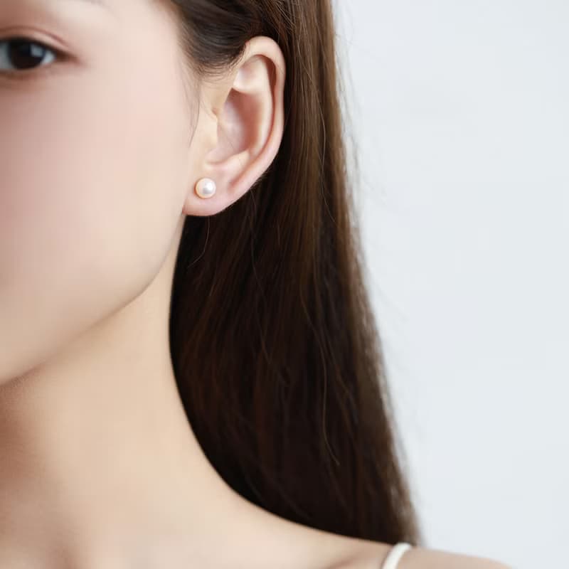 天然淡水珍珠925純銀精鍍亮澤白金耳環